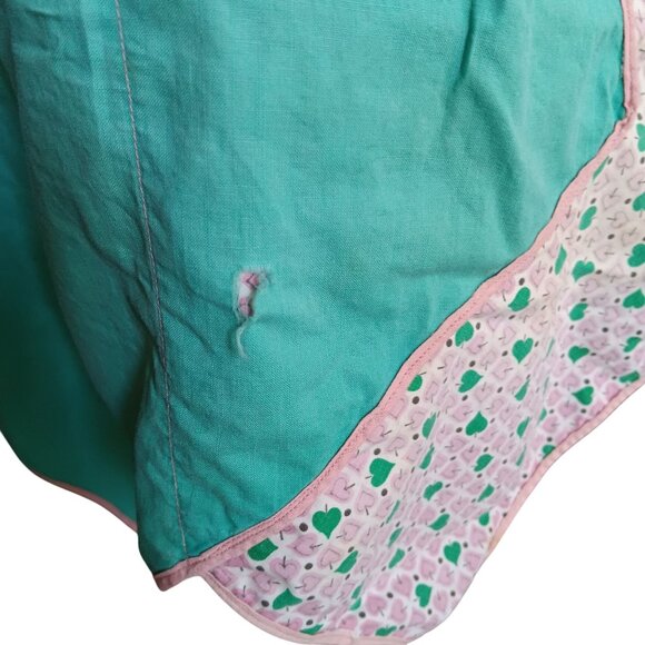 Vintage 1950's Handmade Half Apron Heart Print Teal Pink & Green Kitchenwear - Picture 5 of 6